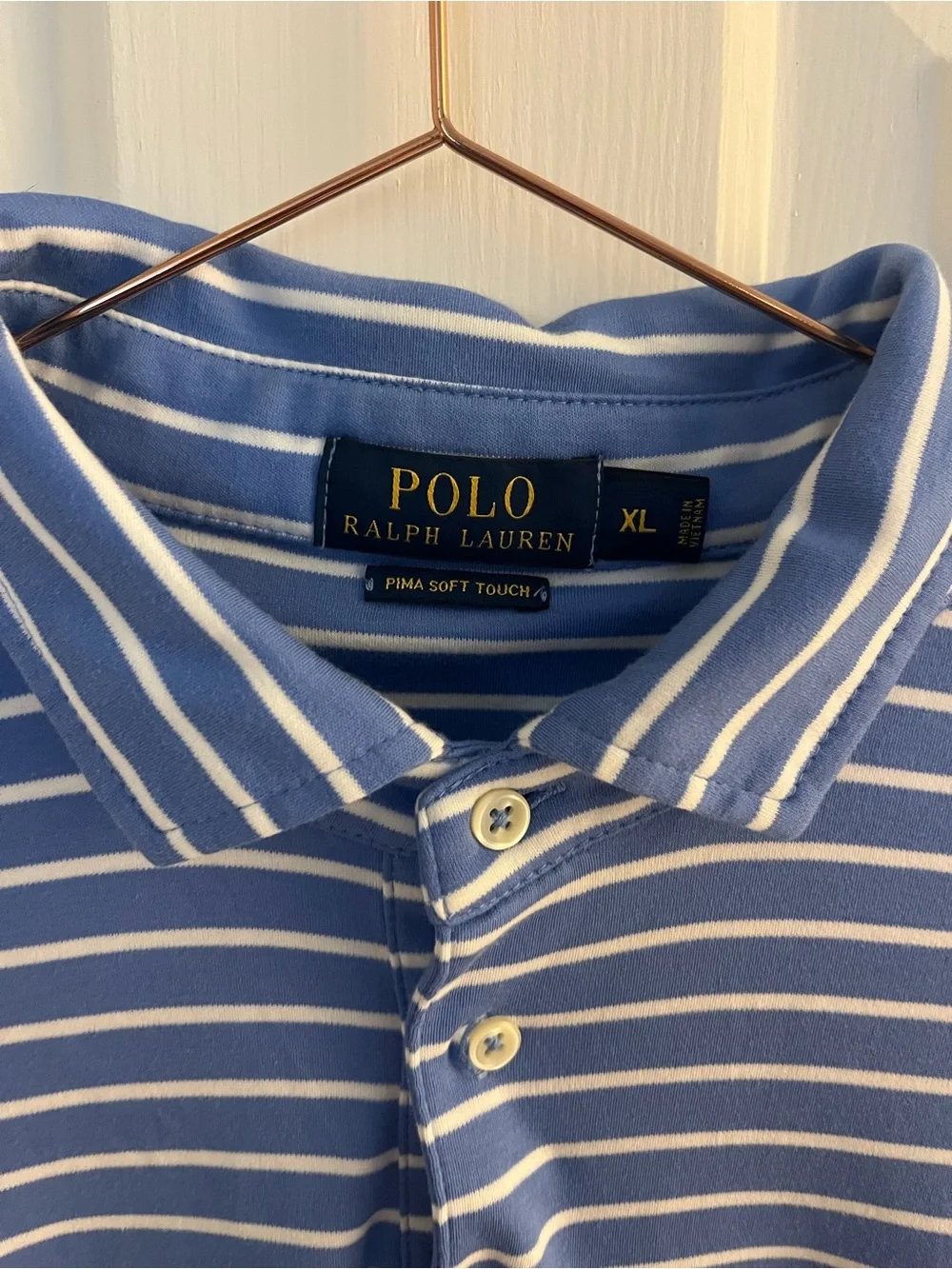 Polo Ralph Lauren Men’s XL Blue White Striped Polo 100% Cotton Preppy Golf